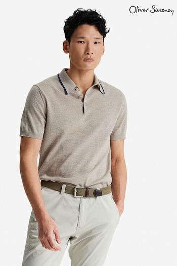 Oliver Sweeney Natural Covehithe Oat Merino Wool Knitted Polo pod Shirt: (T69394) | £99