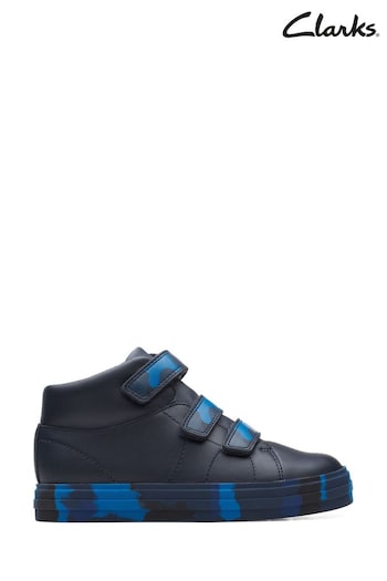 Clarks Navy Blue Camo Nova Fun Multi Fit Basketball Boots (T69486) | £44 - £46