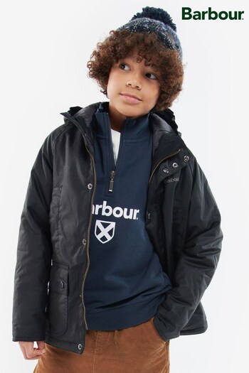Barbour® Black Hooded Boys Beaufort Wax Jacket (T69669) | £100 - £119