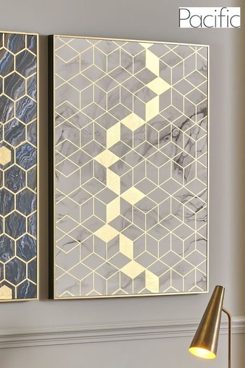 Pacific White Marble Canvas with Gold Geometric Detail (T69770) | £75