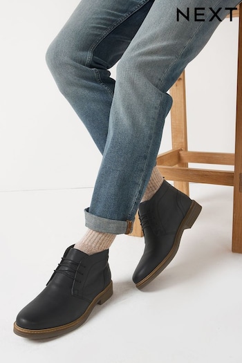 Black Regular Fit Waxy Finish Leather Chukka The Boots (T69776) | £58