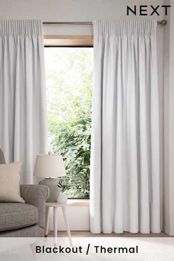 Cloud Grey Cotton Pencil Pleat Blackout/Thermal Curtains (T70044) | £40 - £105