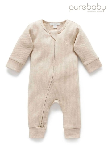 Purebaby Neutral Rib Zip Baby Footless Sleepsuit (T70102) | £20