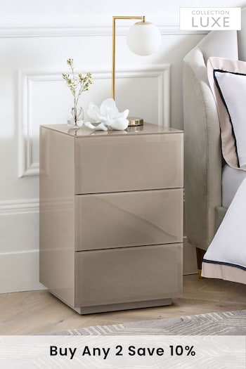 Dark Natural Sloane Glass Collection Luxe 3 Drawer Bedside Table (T70127) | £375