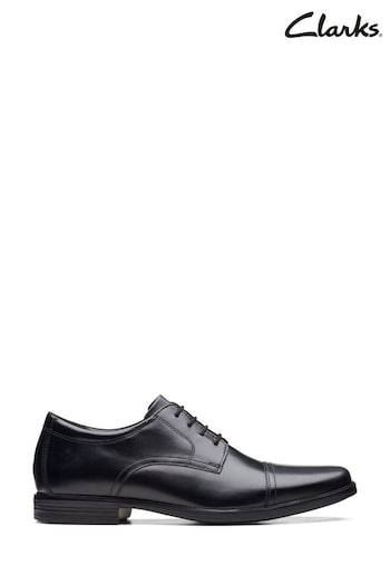 Clarks Black Leather Cap Wide Fit Shoes (T70219) | £70