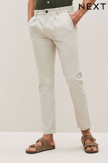 Light Stone Cream Slim Single Pleat Stretch Chino Trousers Air (T70852) | £24