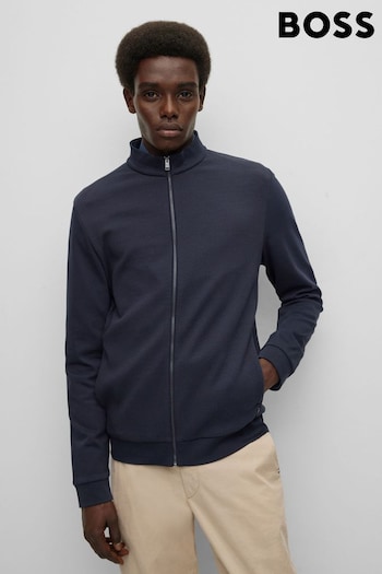 BOSS Dark Blue Textured Front Zip Through Sweatshirt (T71262) | £159