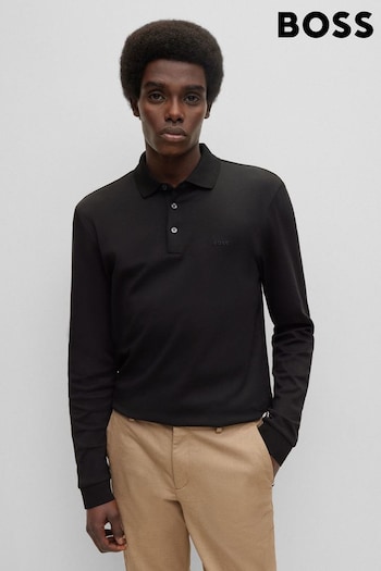 BOSS Black Pado Tonal Branded Long Sleeve Polo logo-badge Shirt (T71264) | £99