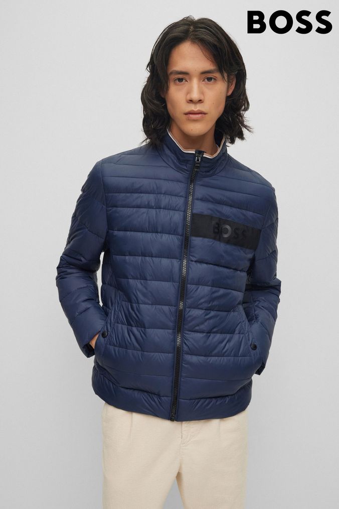 BOSS - Monogram-jacquard water-repellent padded jacket with hood