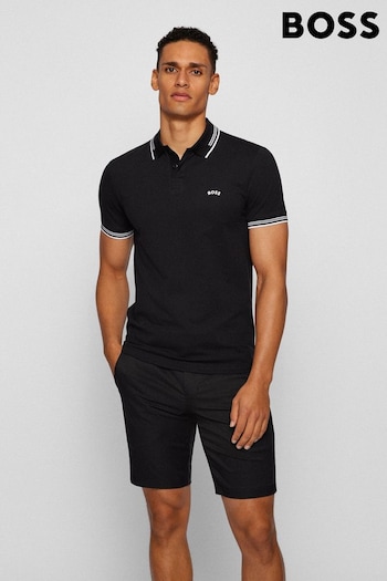 BOSS Black Tipped Slim Fit Stretch Cotton Polo logo-badge Shirt (T71350) | £89