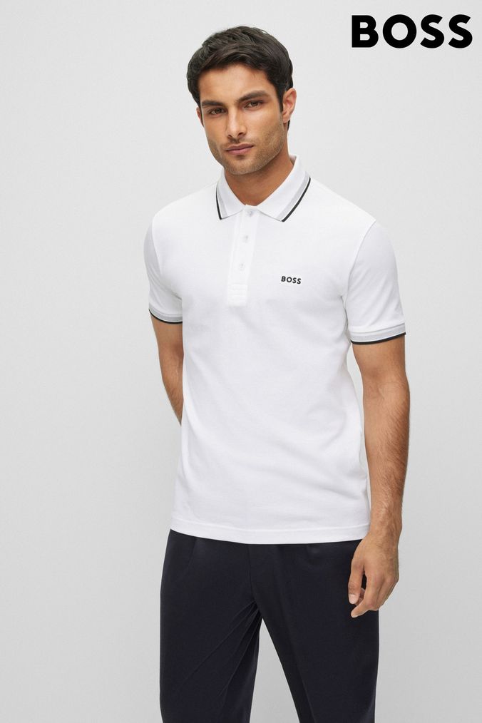 BOSS White/Grey Tipping Paddy Polo Shirt (T71353) | £89
