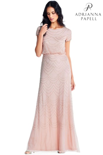 Adrianna Papell Blouson Beaded Pink Dress (T71381) | £230