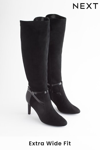 Black Extra Wide Fit Forever Comfort® Buckle Detail Heeled Knee High and Boots (T71670) | £65