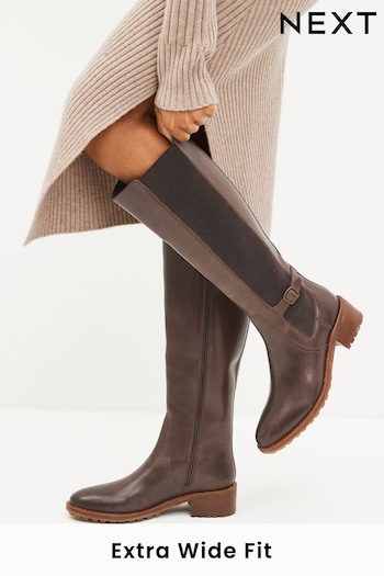 Chocolate Brown Extra Wide Fit Forever Comfort® Chelsea Knee High Boots onto (T71671) | £96