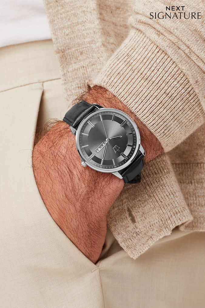 Mens grey leather watch shop