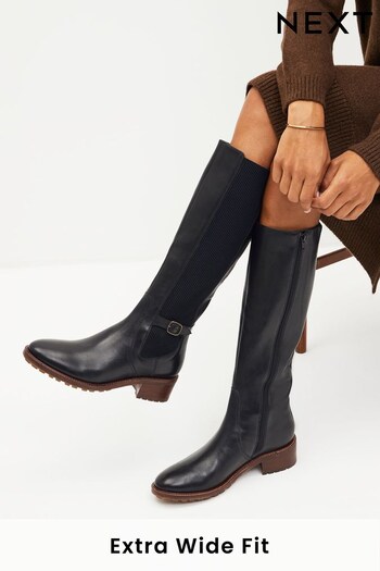 Black Extra Wide Fit Forever Comfort® Chelsea Knee High Boots (T71685) | £96