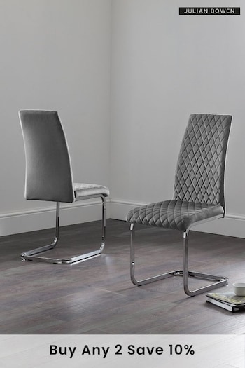 Julian Bowen Set of 4 Grey Calabria Velvet Cantilever Chairs (T72048) | £280