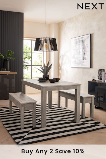 Grey Bronx Oak Effect 4 Seater Bench Dining Table and Bench Set (T72375) | £475