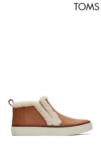 TOMS Bryce Brown Mid-Cut Slip On Leather Faux Fur Wedge Boots (T72622) | £75