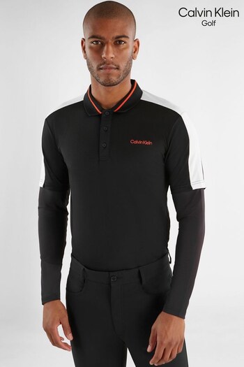 Calvin Klein Golf Evans Hybrid Long Sleeve Black Polo Shirt (T72702) | £60