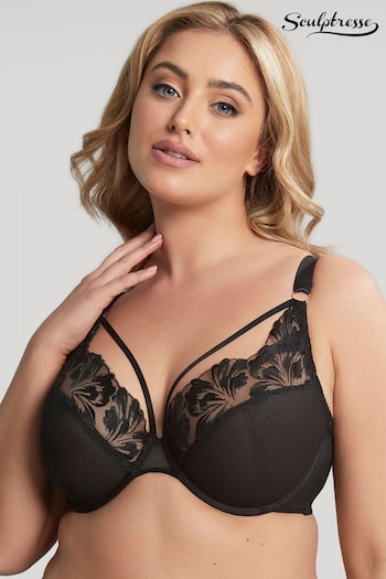 Sculptresse by Panache Jaida Wired Plunge Black Lace Bra With Strapping (T72721) | £46