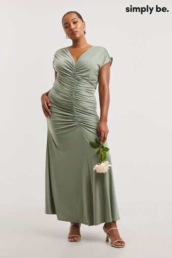 Simply Be Green Ruched Front Bridesmaid Maxi Dress (T72903) | £65