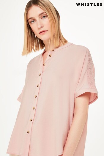 Whistles Pink Maisie Shirred Sleeve Shirt (T72980) | £79