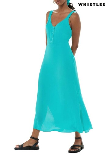 Whistles Blue Andie Button Dress (T73010) | £139