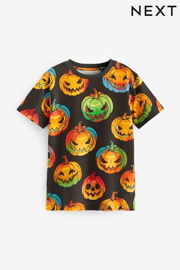 Black Pumpkin Halloween Print Short Sleeve T-Shirt (3-16yrs) (T73018) | £10 - £15