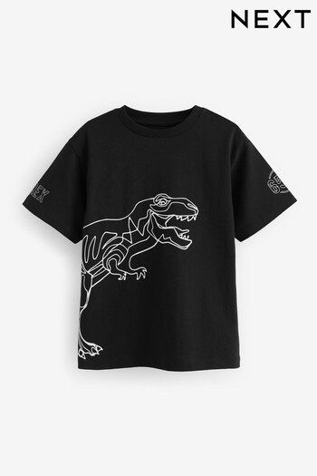 Black Linear Dinosaur Relaxed Fit Short Sleeve Graphic T-Shirt (3-16yrs) (T73020) | £7 - £12