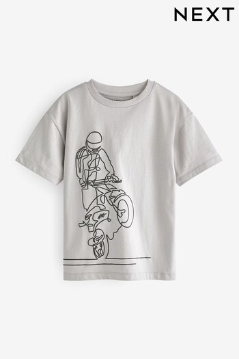 Grey Linear Motorbike Relaxed Fit Short Sleeve Graphic T-Shirt (3-16yrs) (T73021) | £6 - £11