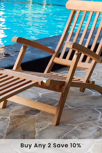 Charles Bentley Natural Garden Natural Outdoor Teak Steamer Chair Sun Lounger (T73218) | £220