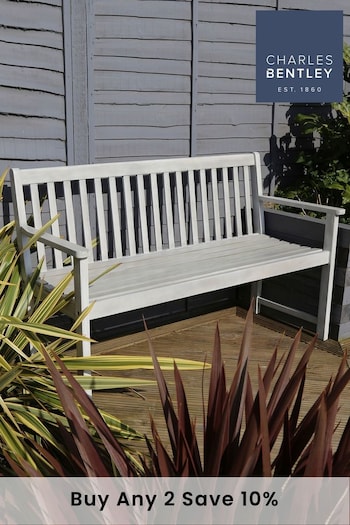 Charles Bentley White Garden Acacia Washed Wooden Bench (T73223) | £145