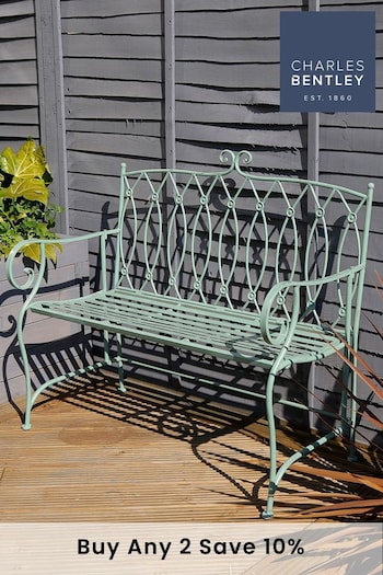 Charles Bentley Sage Green Decorative Garden Wrought Iron Bench (T73224) | £110
