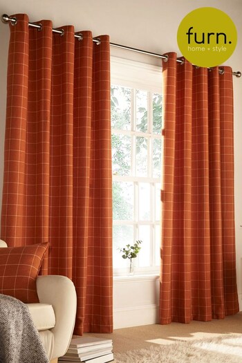 furn. Orange Ellis Windowpane Check Eyelet Curtains Eyelet Curtains (T74071) | £110