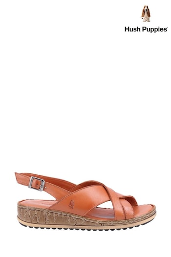 Hush Puppies Elena Tan Brown Cross Over Wedge woven-leather Sandals (T74712) | £75