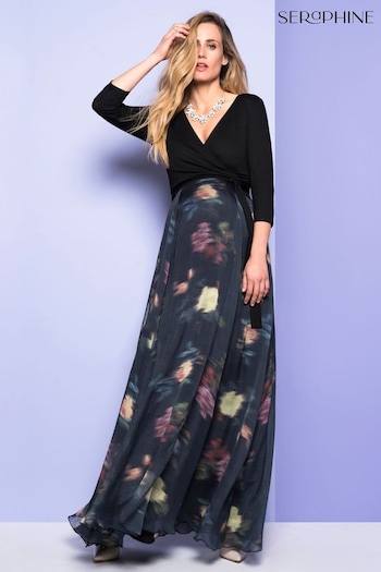 Seraphine Black Floral Wrap Maternity & Nursing Maxi Dress (T74858) | £179