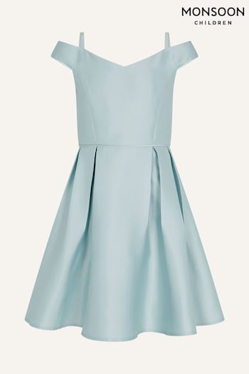 Monsoon Blue Duchess Twill Bardot Prom Dress (T74878) | £60 - £65