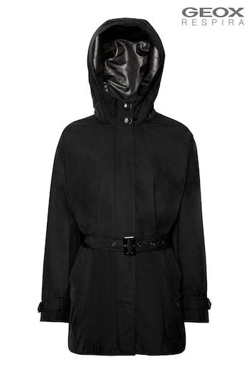 Geox Womens Delray Black Long Parka Jacket (T75318) | £229