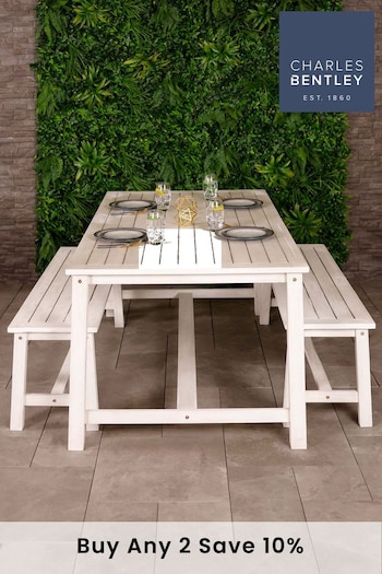 Charles Bentley White Garden Acacia Washed Wooden Bench Dining Set (T75449) | £550