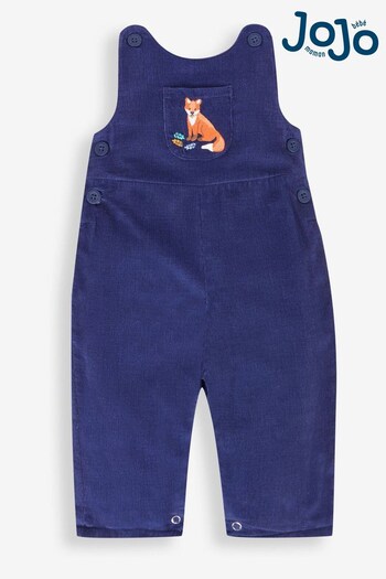 JoJo Maman Bébé Navy Blue Fox Embroidered Pocket Cord Dungarees (T75712) | £26