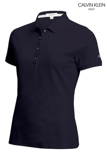 Calvin Klein Golf Blue Performance Cotton Pique Slim Polo Shirt (T75719) | £35