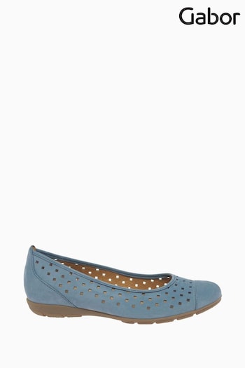 Gabor Womens Blue Ruffle Jeans Nubuck Ballerina Shoes (T75930) | £80