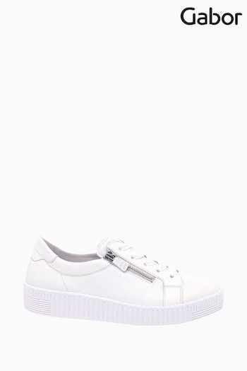 Gabor Womens White Wisdom Leather Casual Trainers (T75931) | £90