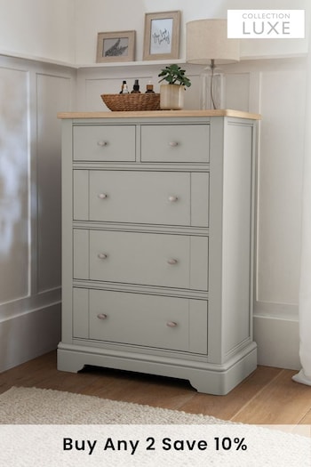 Grey Hampton Painted Oak Collection Luxe 5 Drawer Tall Mothers Day Gifting (T76021) | £750