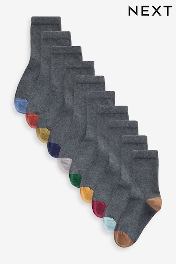 Grey with Contrast Heel and Toe Cotton Rich Socks 10 Pack (T76344) | £11.50 - £13.50