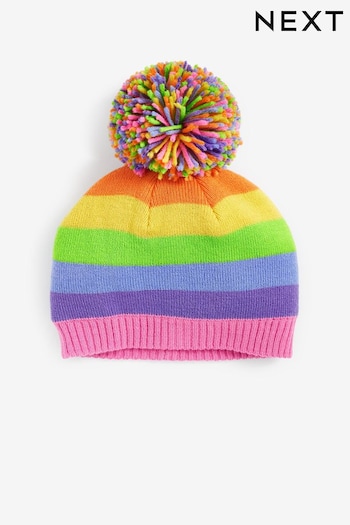 Rainbow Stripe Pom Pom Beanie Hat (3mths-6yrs) (T76561) | £6 - £7
