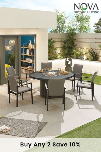 Nova Outdoor Living Grey Hugo 6 Seat Round Dining Set With Fire Pit (T76649) | £2,500