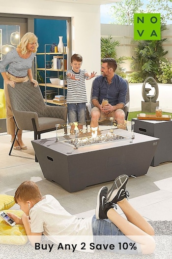 Nova Outdoor Living Grey Neptune Aluminium Rectangular Gas Fire Pit Coffee Table with Wind Guard & Cover (T76655) | £900