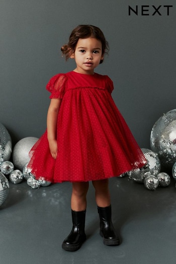 Red Mesh Party Dress (3mths-7yrs) (T76809) | £15 - £19